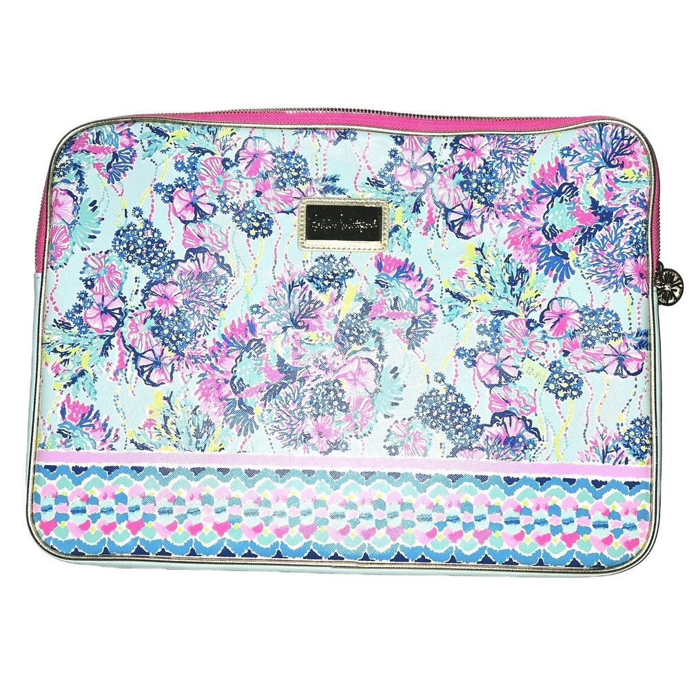 LILLY PULITZER Laptop Sleeve "Beach You To It" Large 16x11 Inches Pink/Blue/Purp